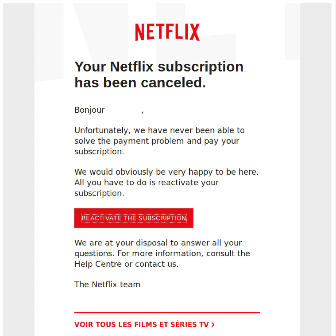 Netflix phishing e-mail